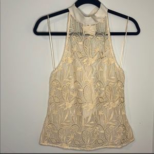 Free people beaded sheer cream halter top